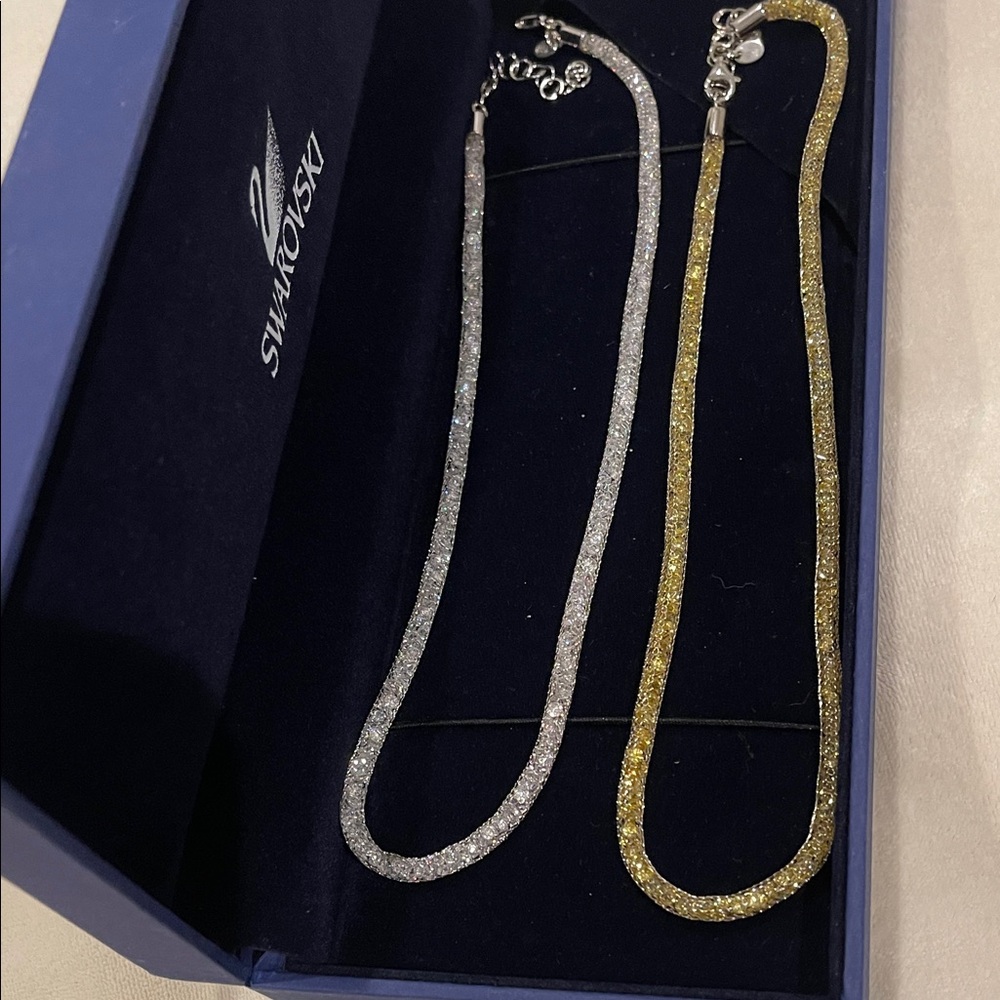 Swarovski Gold and Silver Stardust Necklace Duo both 16” perfect condition!